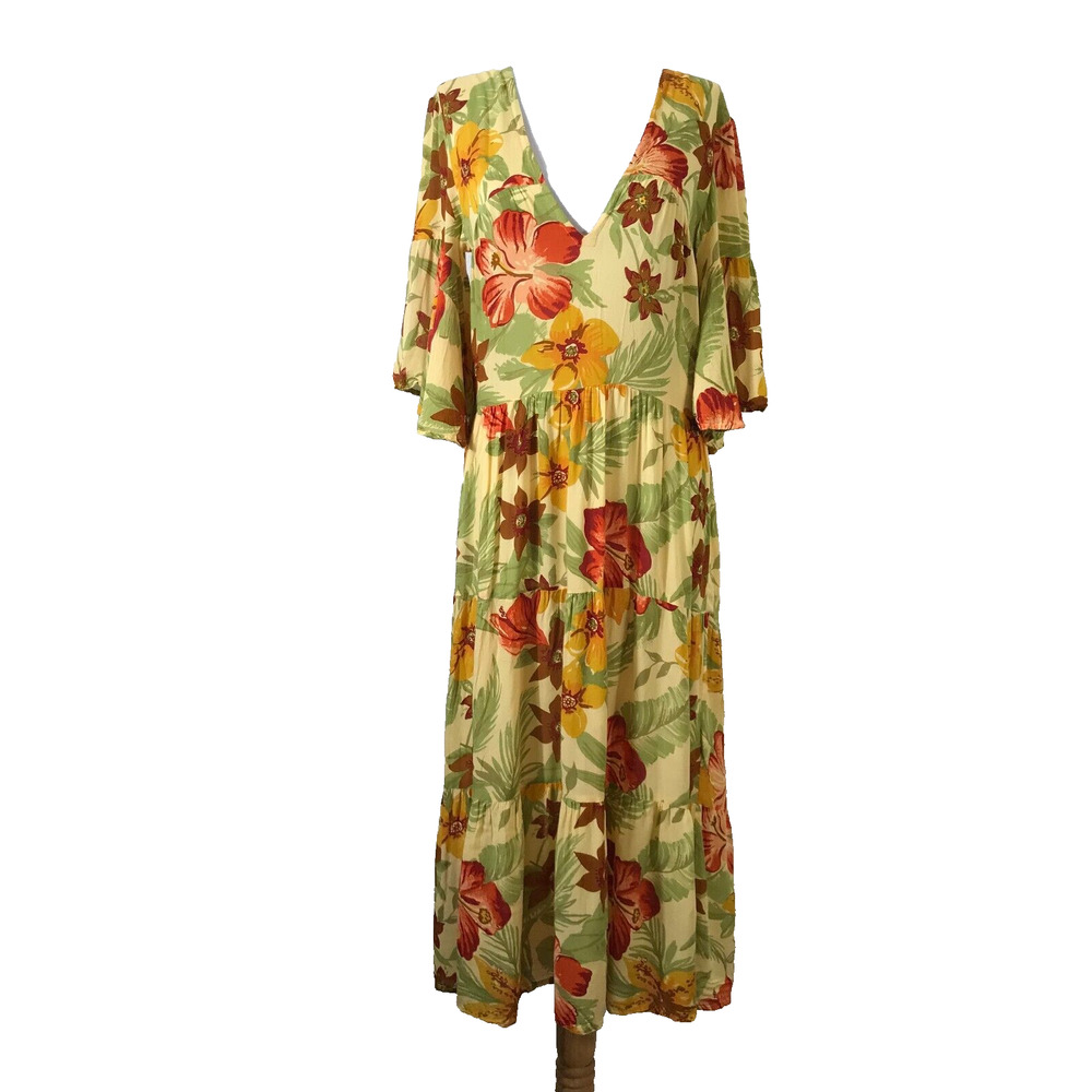 Faithfull the Brand Rios Floral Midi Dress‎ Women's Size L US 8 Multicolor Rayon